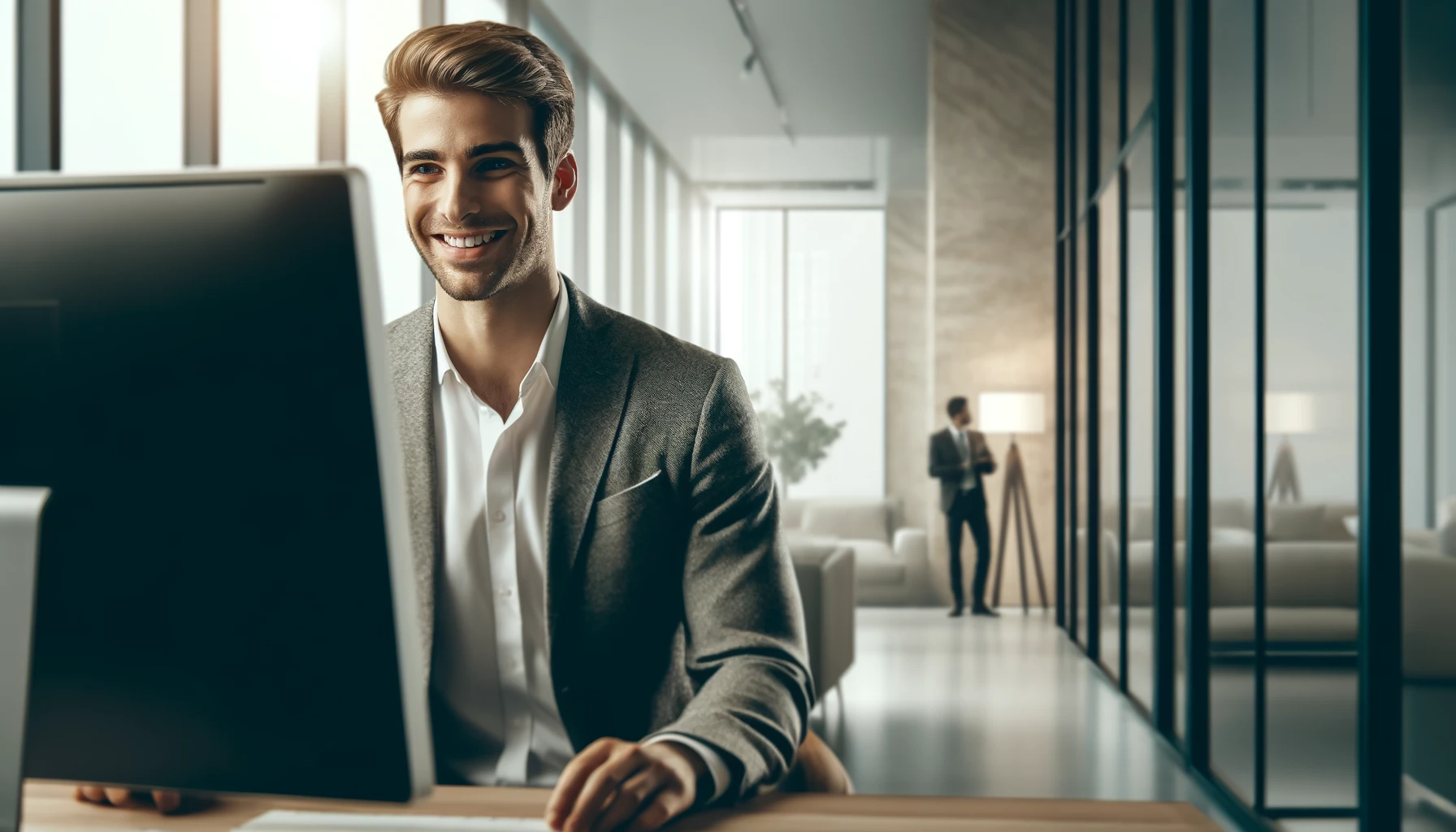 Scene of a man working at his computer in his office